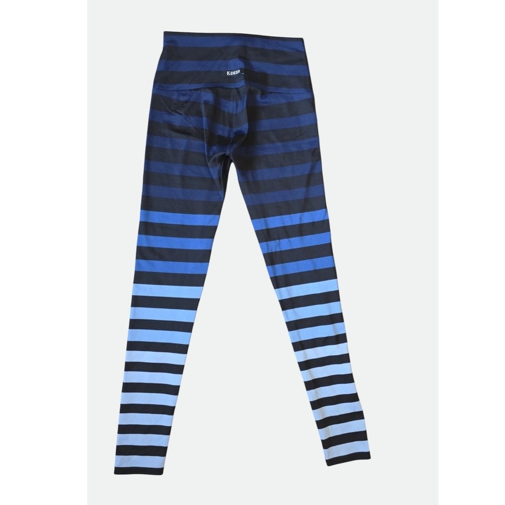 K-DEER Sneaker Length Leggings Medium Blue Ombre Stripe High Waist Yoga Pants - Picture 2 of 8